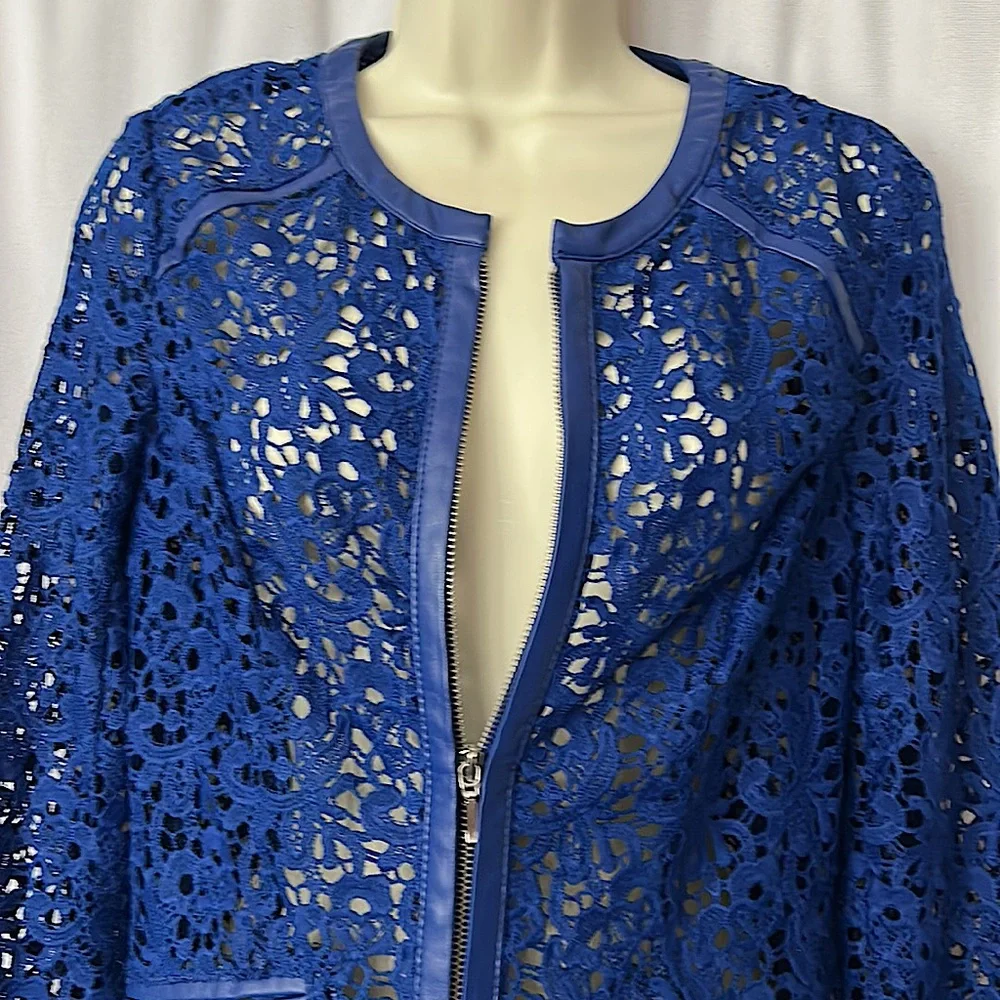 INC International Concepts Royal Blue Crocheted Long Sleeve Zip Jacket **Sz S** - Picture 3 of 4